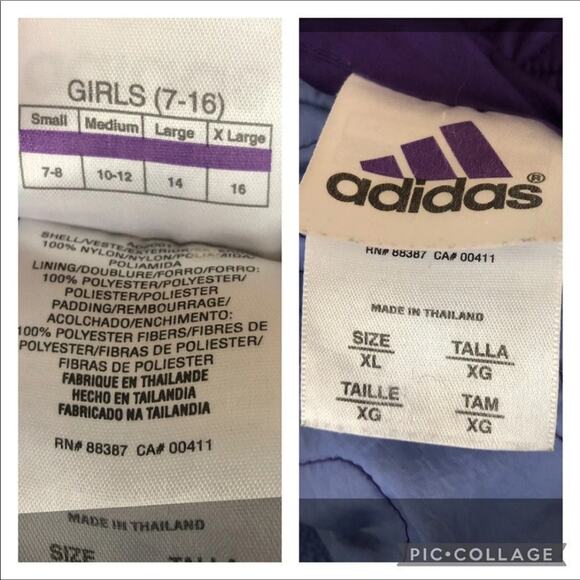 Adidas quited hooded reversible to fleece coat In purple & blue size XL - Picture 12 of 13
